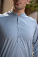 Men's Premium Ban-Embroidered Kameez Shalwar - Sky Blue / Classic Fit