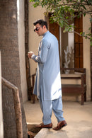 Men's Premium Ban-Embroidered Kameez Shalwar - Sky Blue / Classic Fit