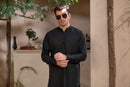 Men's Premium Ban-Embroidered Kameez Shalwar - Jet Black / Classic Fit