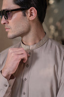 Men's Premium Ban-Embroidered Kameez Shalwar - Light Brown / Classic Fit