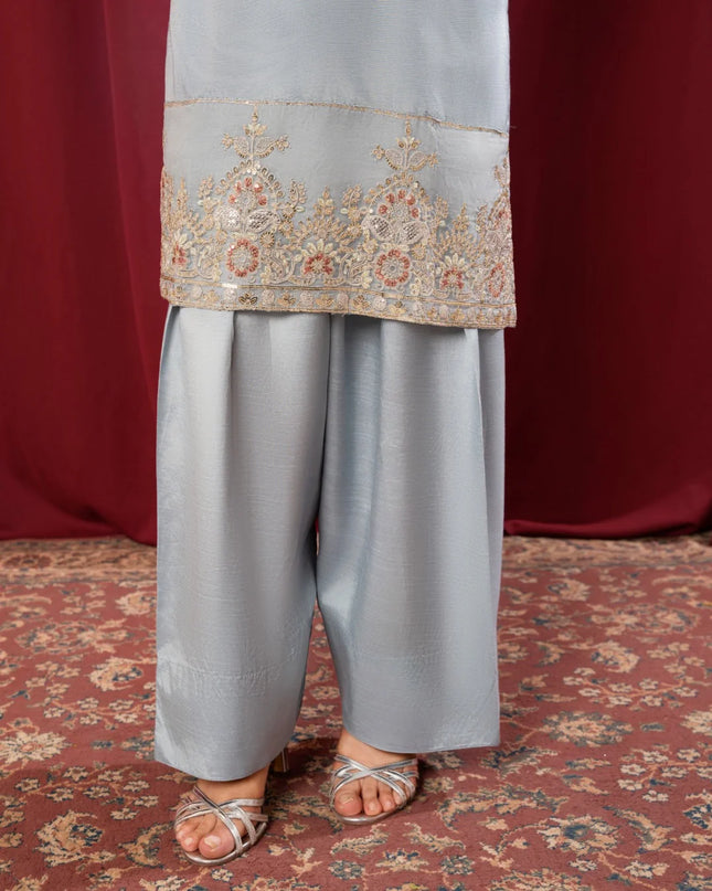 3Pc Embroidered Silk Viscose with Farshi Shalwar with Chiffon Embroidered Bordered Dupatta JASHAN-S25-0037