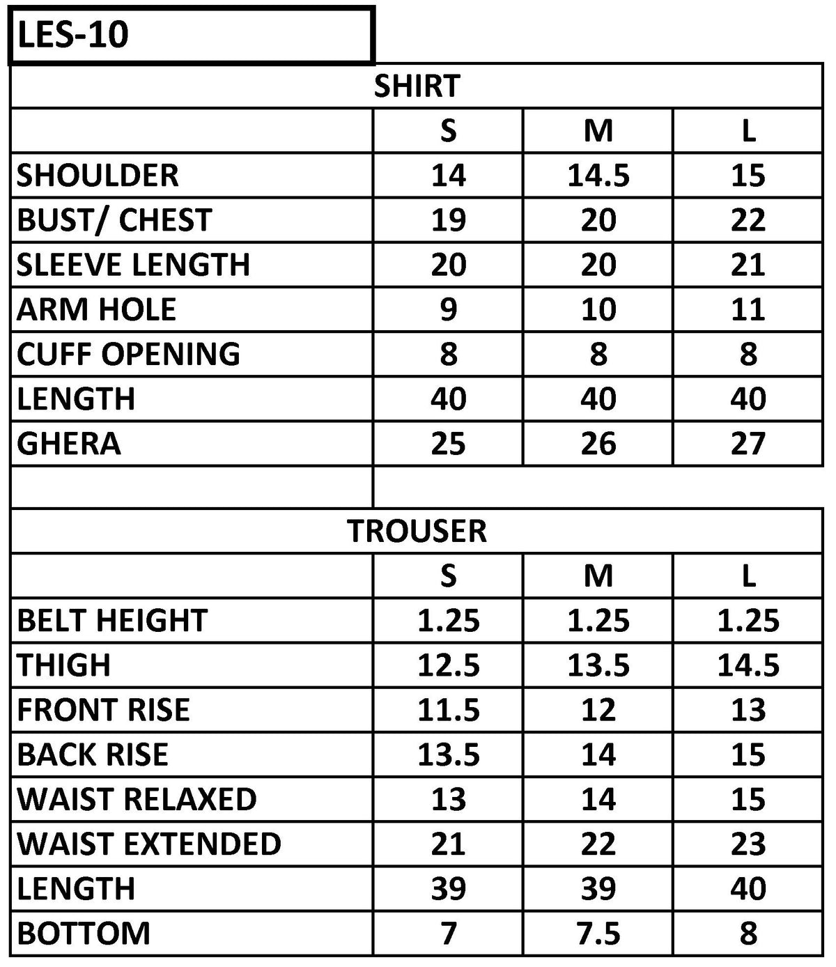 Size chart