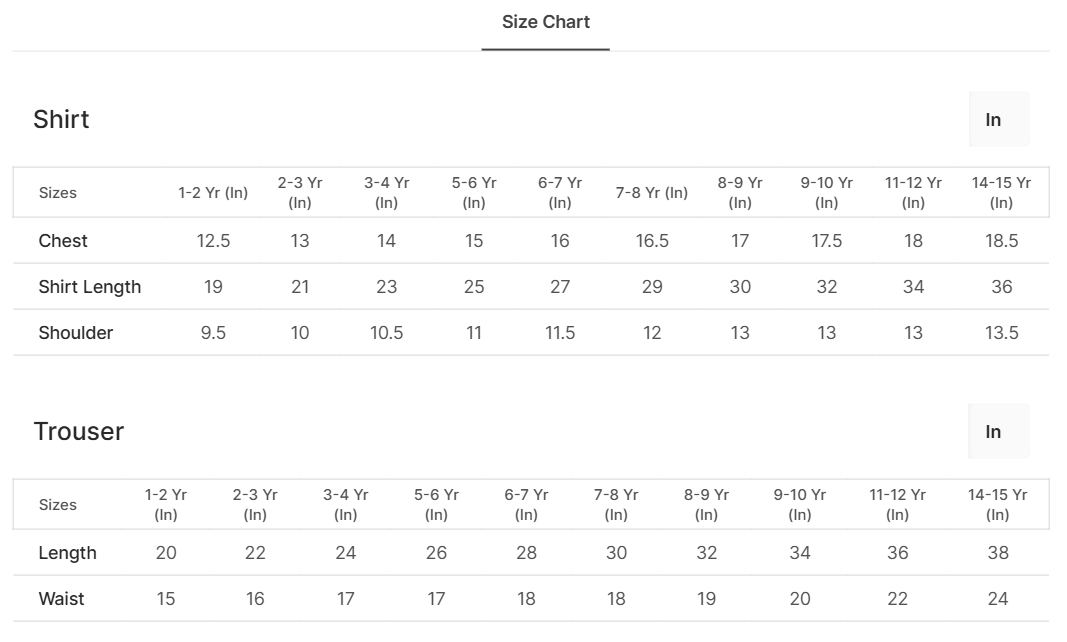 Size chart