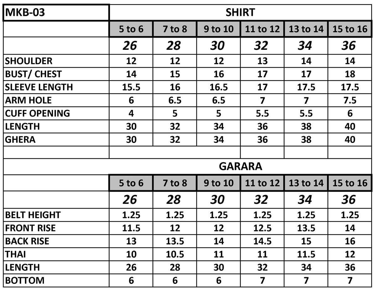 Size chart