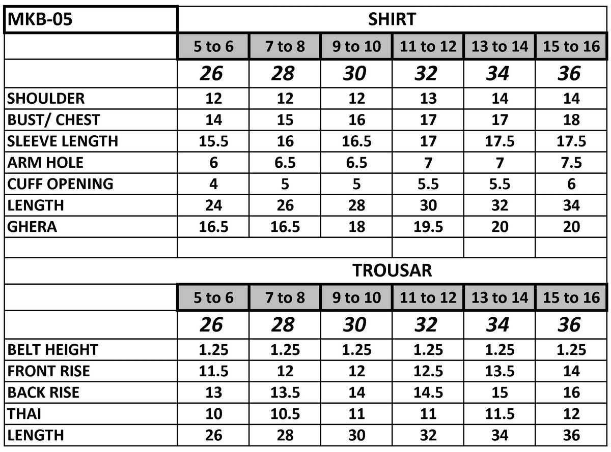 Size chart
