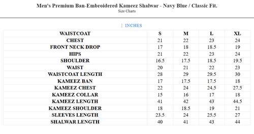 Men's Premium Ban-Embroidered Kameez Shalwar - Navy Blue / Classic Fit.