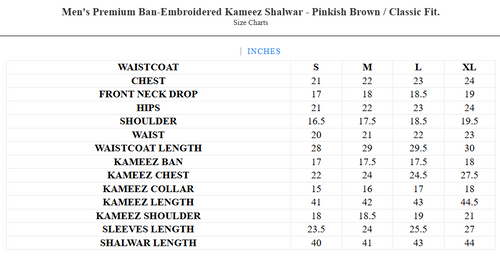 Men's Premium Ban-Embroidered Kameez Shalwar - Pinkish Brown / Classic Fit