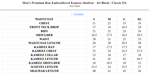 Men's Premium Ban-Embroidered Kameez Shalwar - Jet Black / Classic Fit