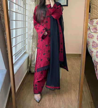 3 Piece - Georgette Dress with Farshi Shalwar