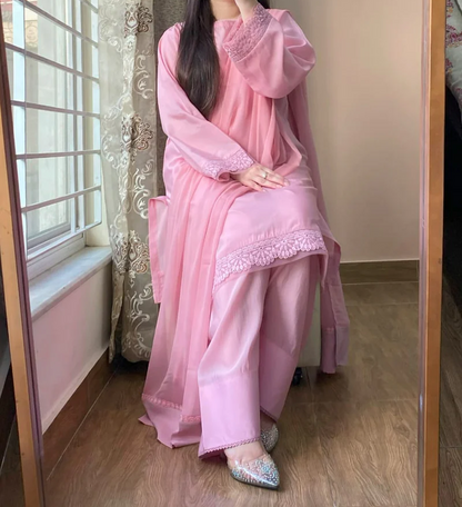 3 Piece - Georgette Dress with Farshi Shalwar