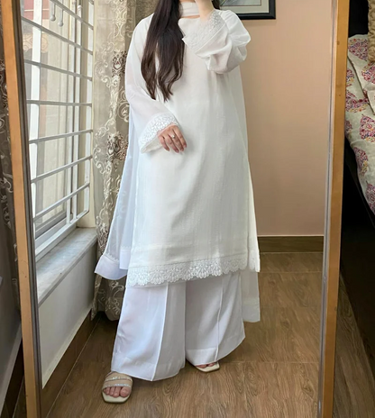 3 Piece - Georgette Dress with Farshi Shalwar