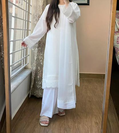 3 Piece - Georgette Dress with Farshi Shalwar