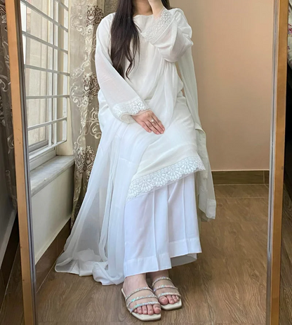 3 Piece - Georgette Dress with Farshi Shalwar