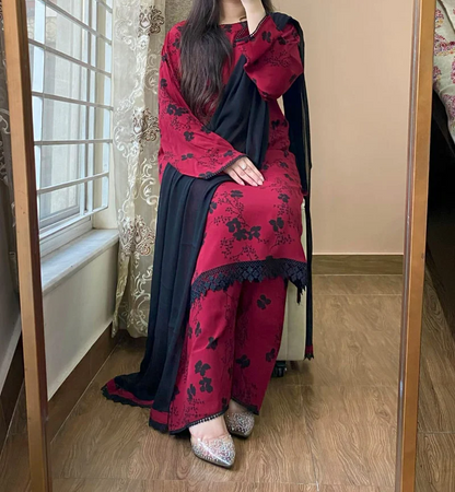 3 Piece - Georgette Dress with Farshi Shalwar