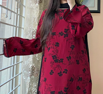 3 Piece - Georgette Dress with Farshi Shalwar