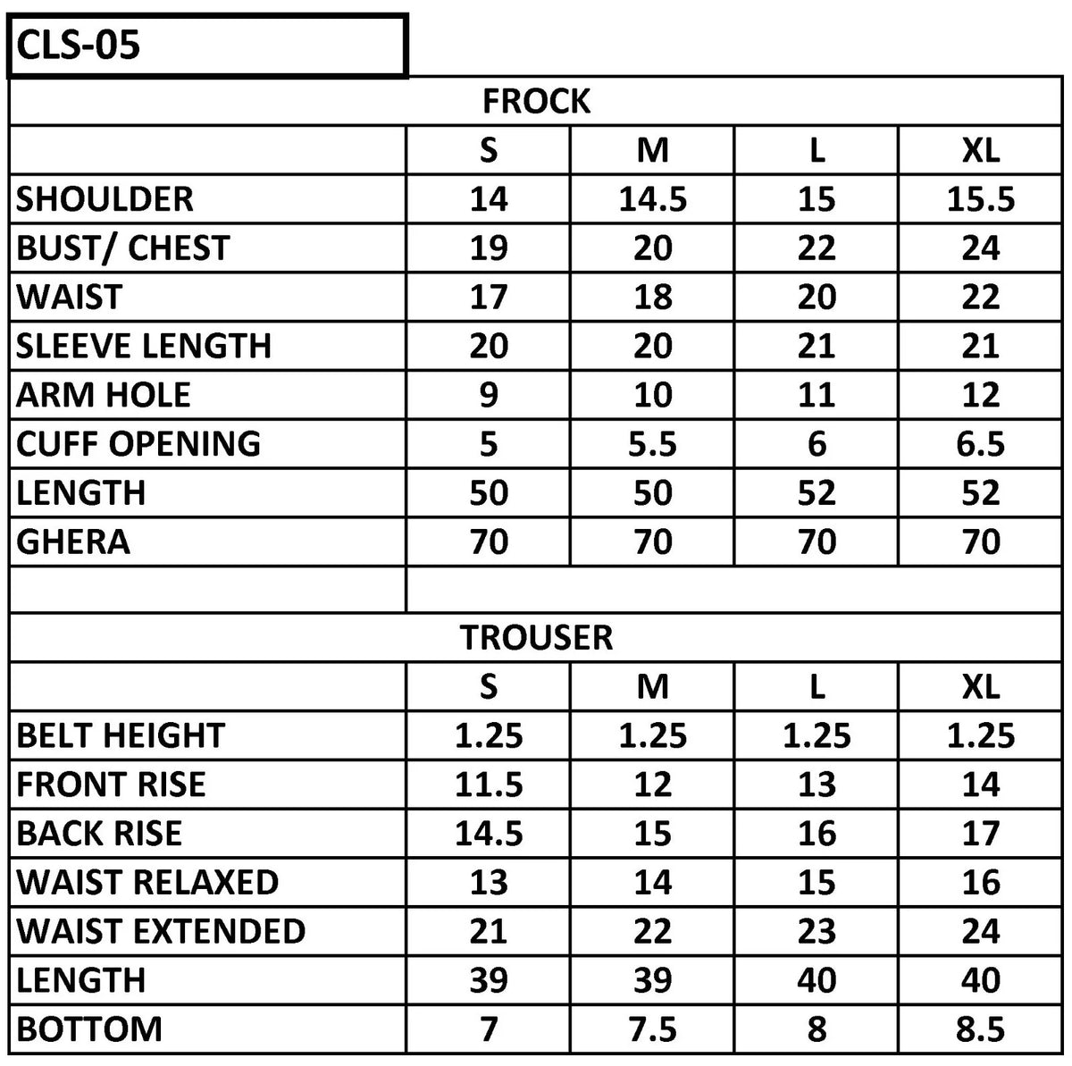 Size chart