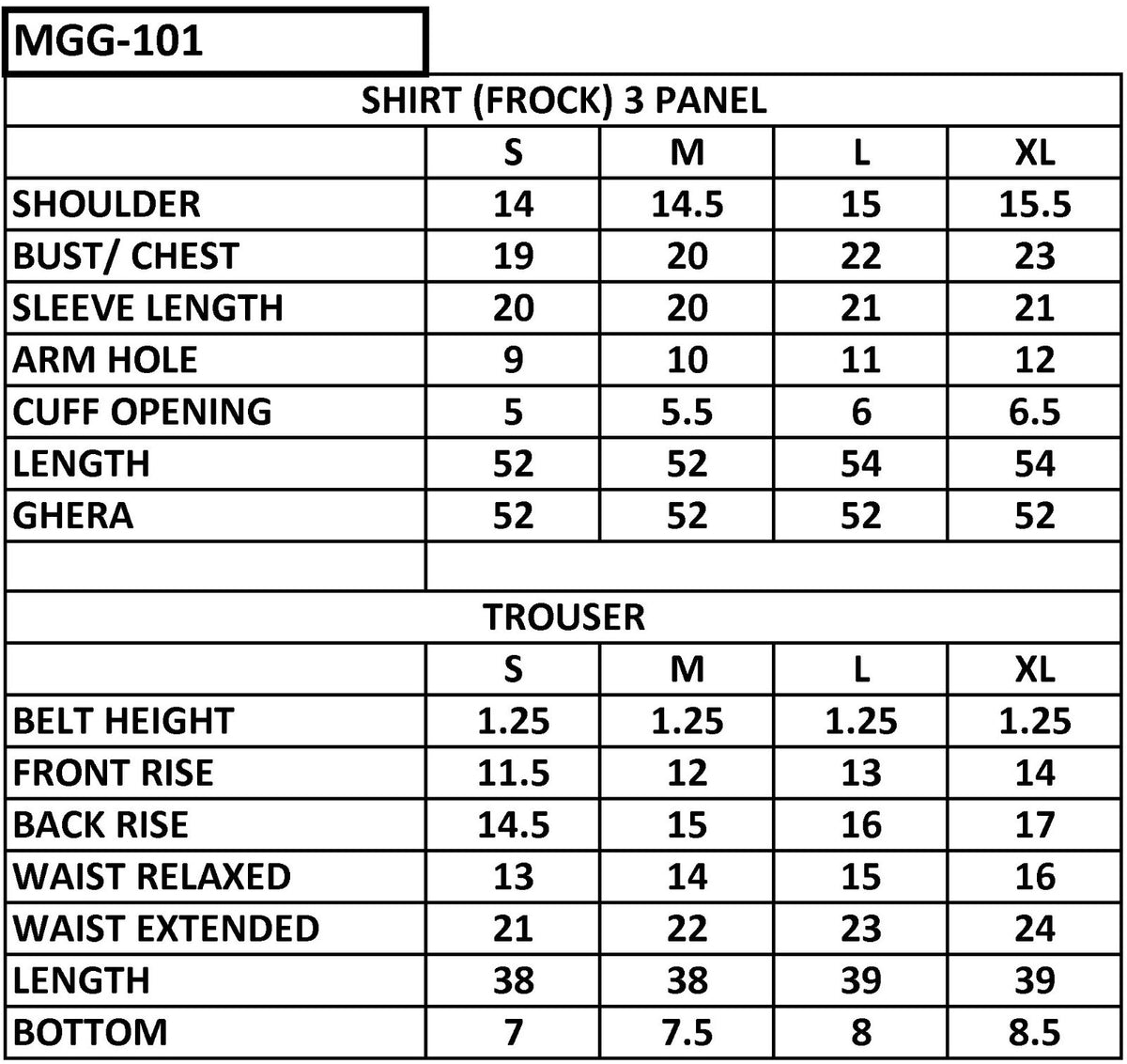 Size chart