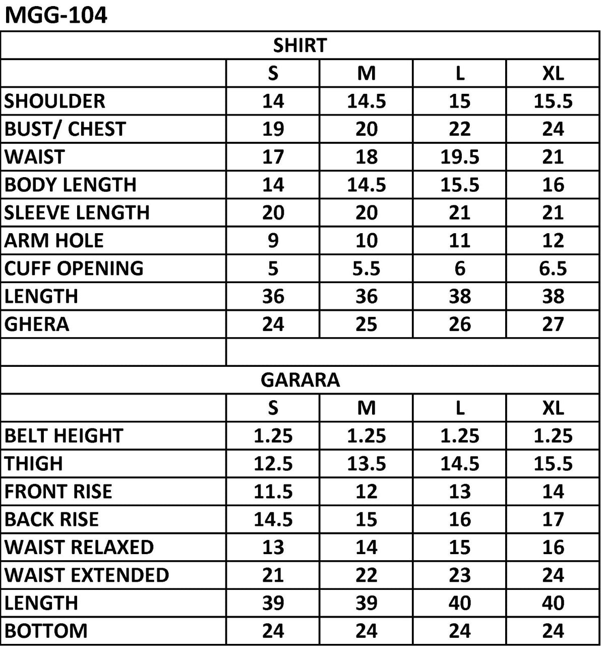 Size chart