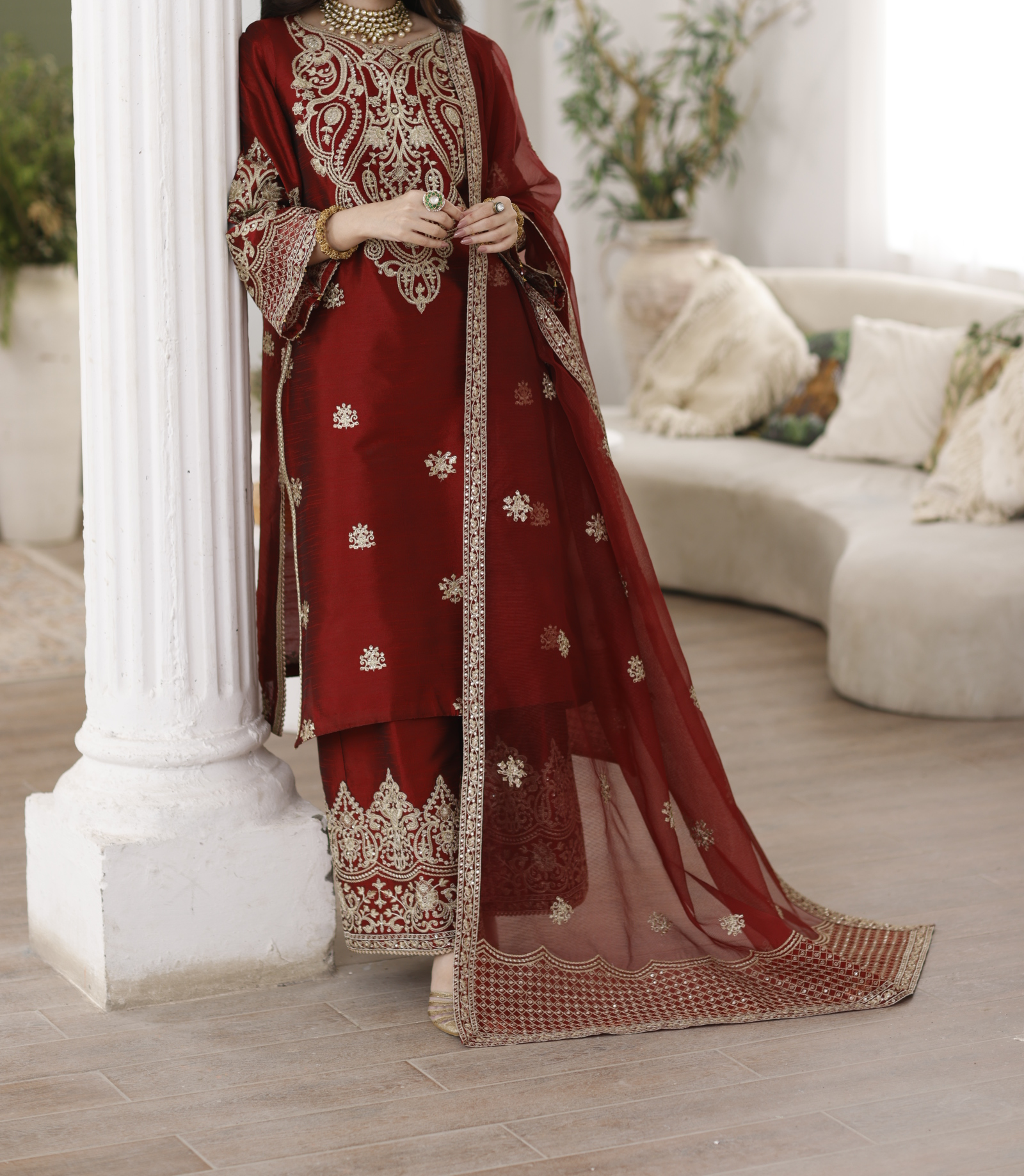 MGS-08 ANARKALI 3Pcs Raw Silk STITCHED
