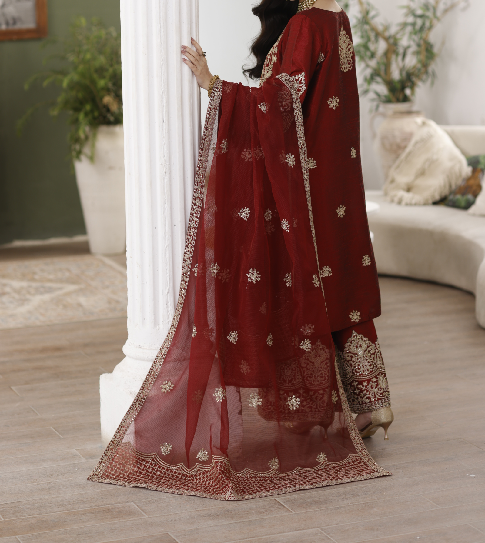 MGS-08 ANARKALI 3Pcs Raw Silk STITCHED