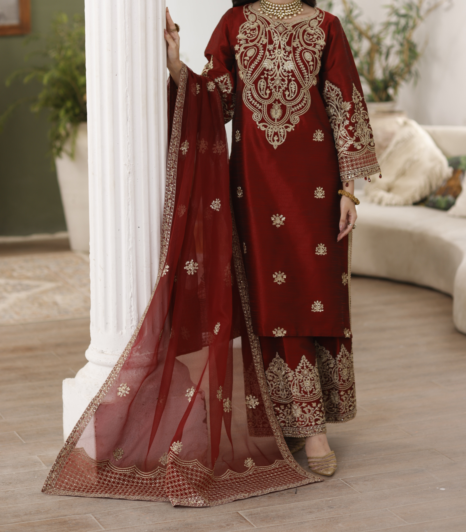 MGS-08 ANARKALI 3Pcs Raw Silk STITCHED