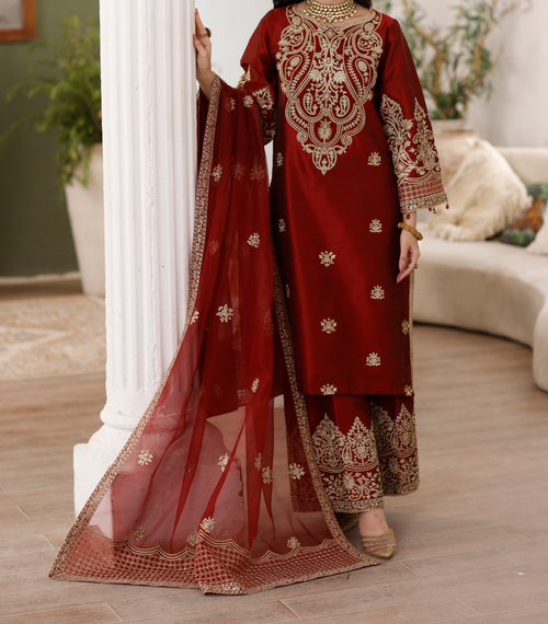 MGS-08 ANARKALI 3Pcs Raw Silk STITCHED