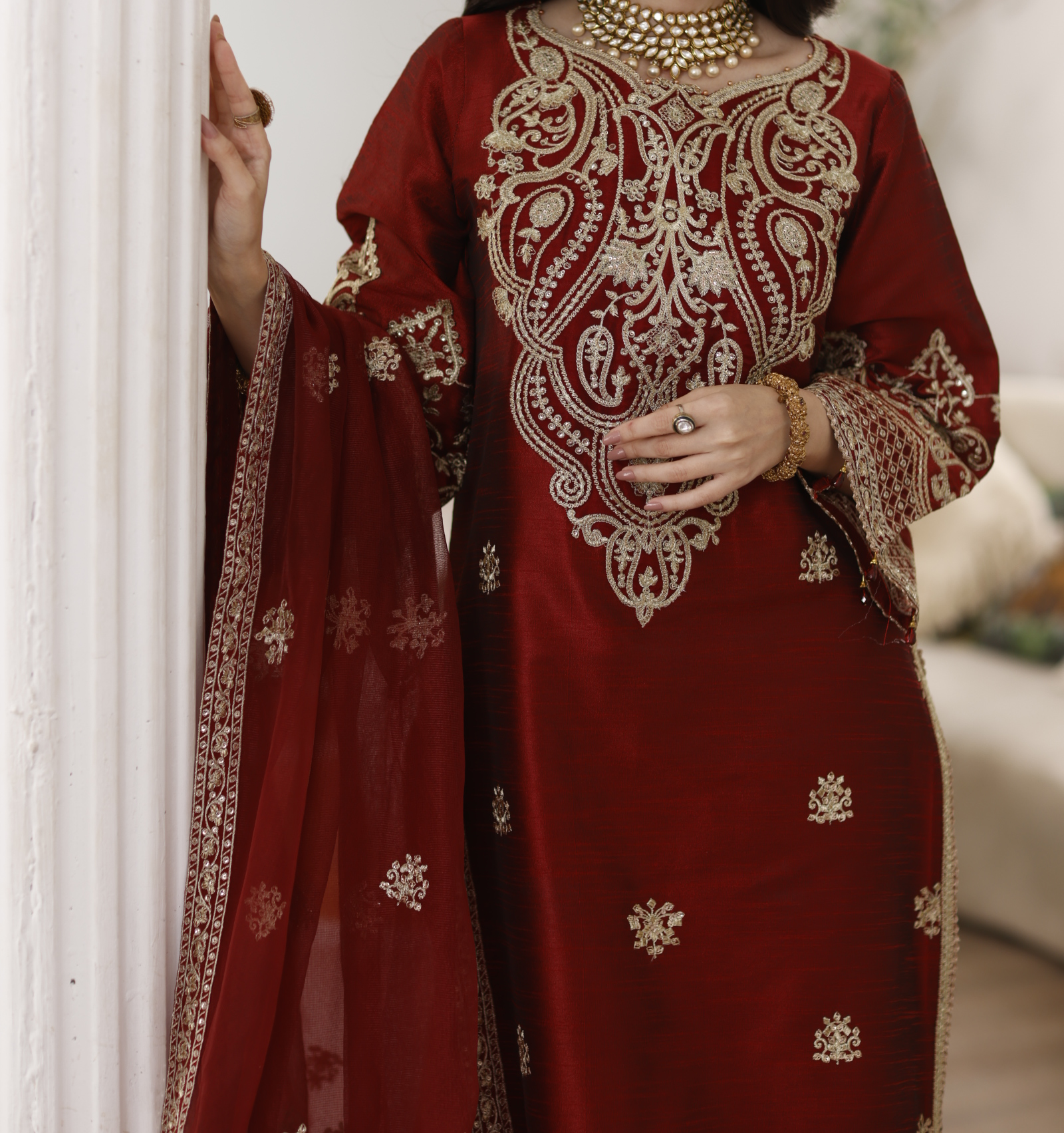 MGS-08 ANARKALI 3Pcs Raw Silk STITCHED