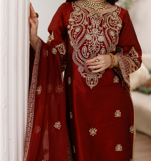MGS-08 ANARKALI 3Pcs Raw Silk STITCHED