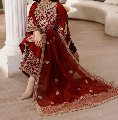 MGS-08 ANARKALI 3Pcs Raw Silk STITCHED