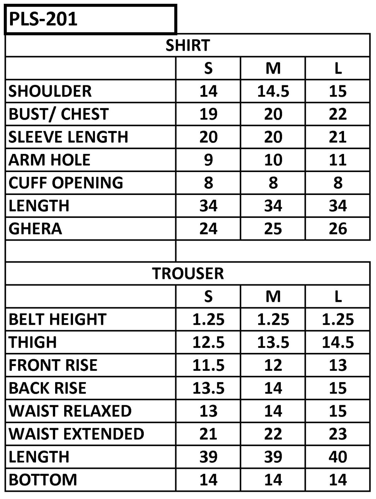 Size chart