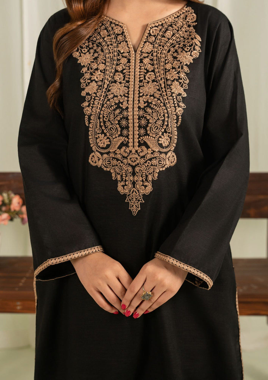 2pc Embroidered Khaddar with Farshi Shalwar Black AML-W25-0052