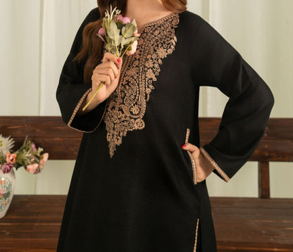 2pc Embroidered Khaddar with Farshi Shalwar Black AML-W25-0052