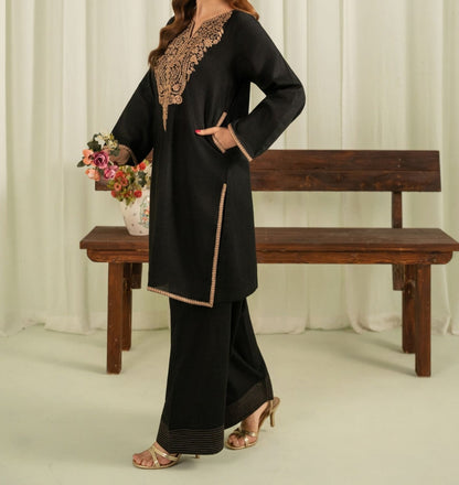 2pc Embroidered Khaddar with Farshi Shalwar Black AML-W25-0052