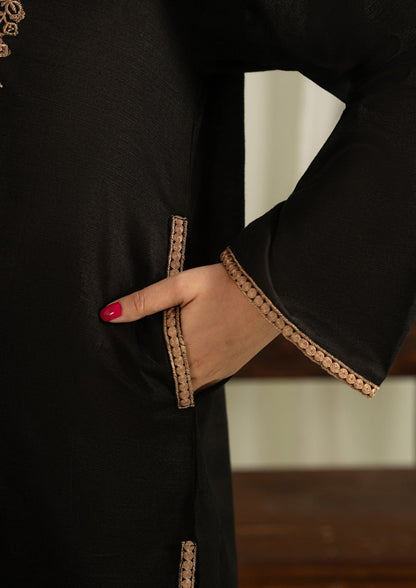 2pc Embroidered Khaddar with Farshi Shalwar Black AML-W25-0052