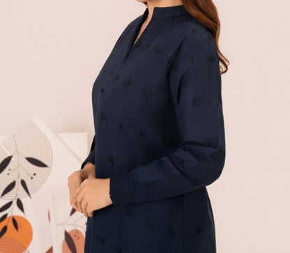 2pc Schiffli Embroidered Cambric Navy Set Rozana-W25-0028