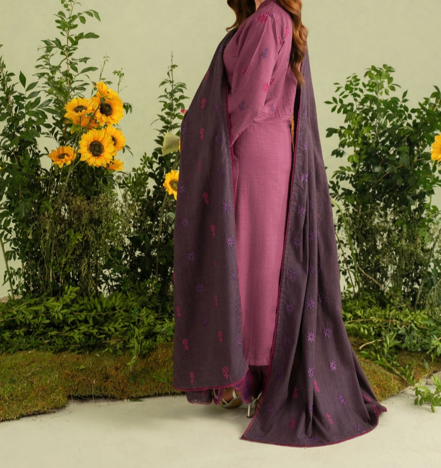 3Pc Khaddar Embroidered with Khaddar Shawl Plum AFP-A25-0011