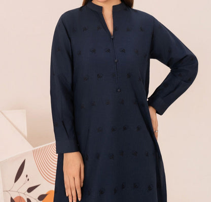 2pc Schiffli Embroidered Cambric Navy Set Rozana-W25-0028