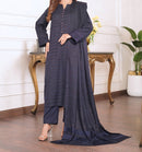 3pc Alpine Velvet Shirt with Velvet Border Shawl and Plain Trouser Navy Blue