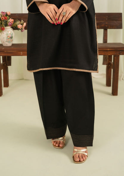 2pc Embroidered Khaddar with Farshi Shalwar Black AML-W25-0052
