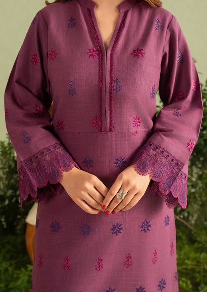 3Pc Khaddar Embroidered with Khaddar Shawl Plum AFP-A25-0011