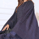 3pc Alpine Velvet Shirt with Velvet Border Shawl and Plain Trouser Navy Blue