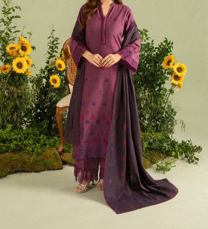 3Pc Khaddar Embroidered with Khaddar Shawl Plum AFP-A25-0011