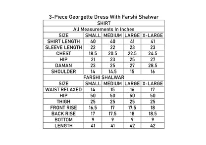 3 Piece - Georgette Dress with Farshi Shalwar