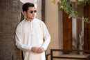 Men's Premium Ban-Embroidered Kameez Shalwar - Booski White / Classic Fit.